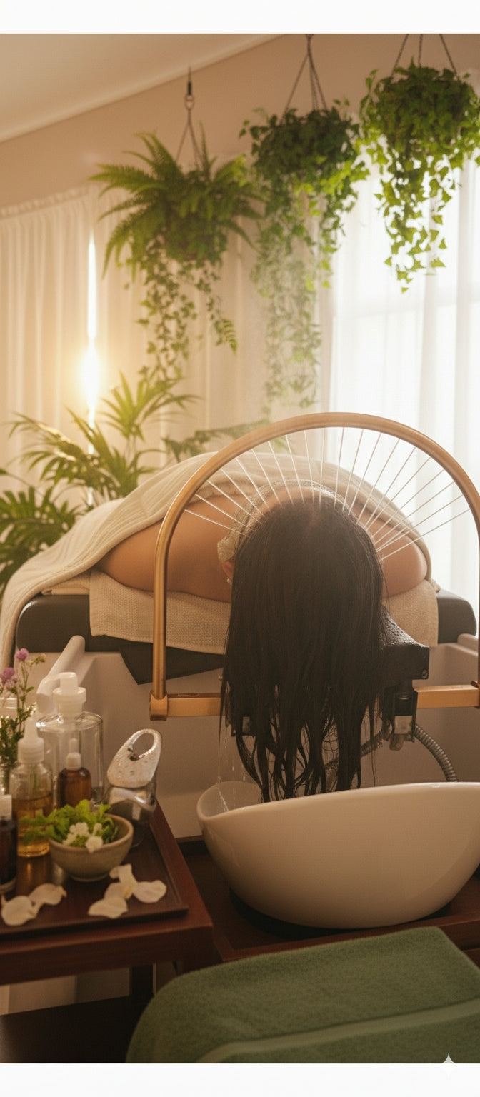 Scalp massage during Japanese Head Spa Canmore